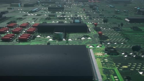 Flying Over a Futuristic Digital Circuit Board
