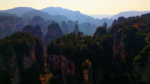 Aerial view of Zhangjiajie mountains, China.