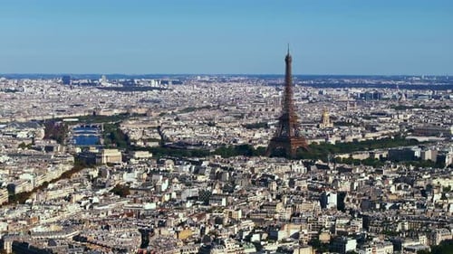 Aerial Panoramic View of Metropolis with Seine River and Famous Dominant Tall Structure of Eiffel