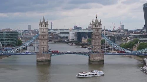 Aerial View of the Tower Bridge in London UK The Center of London Over River Thames
