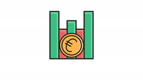 Animated Euro Coin and Bar Chart Icon Looping and Alpha