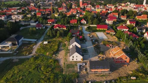 Aerial View of Residential Area with Houses Under Construction