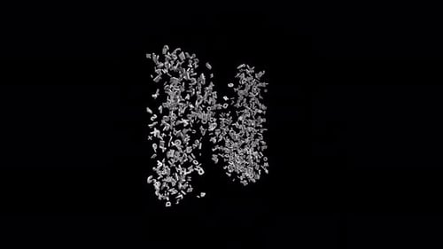 Letter N Made of Letters with Alpha Channel. 3D Font. Alphabet Letter Animation. Transparent BG