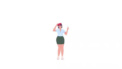 Animated Woman Character Greeting Bonjour in Flat Design