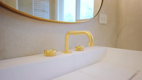 Elements of Modern Bathroom Faucet Close Up Move View