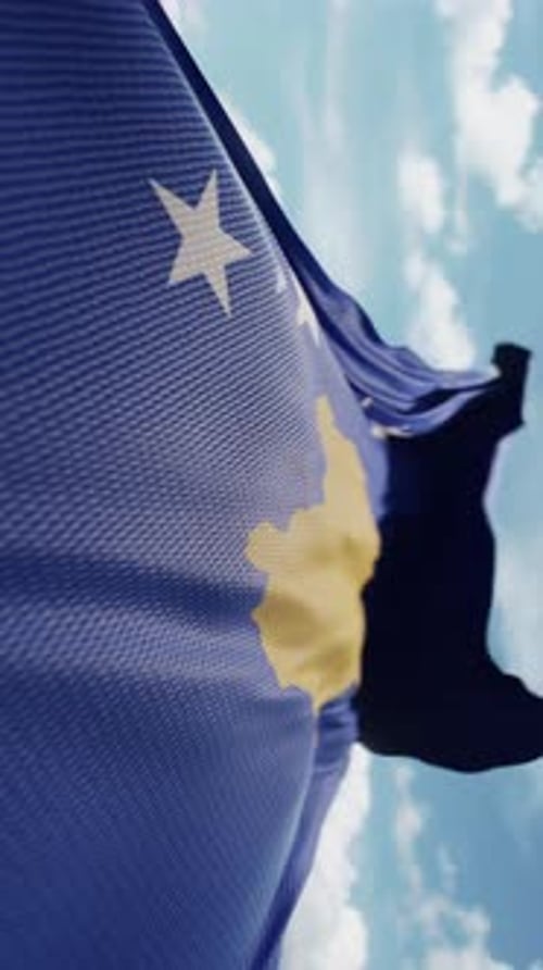 Realistic Kosovo Flag Waving in Slow Motion