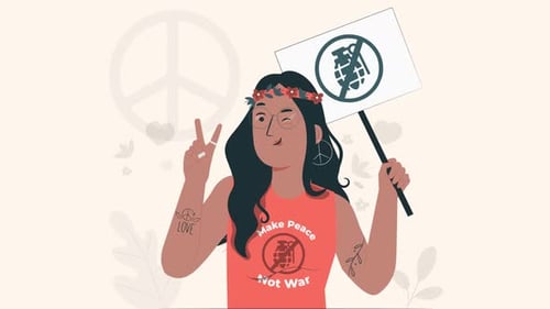 Menschen, die friedlich gegen den Krieg protestieren Animation 4k