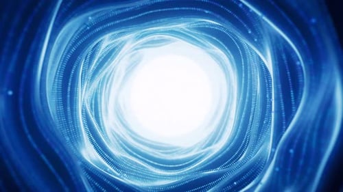 Dark round tunnel with glowing neon lines