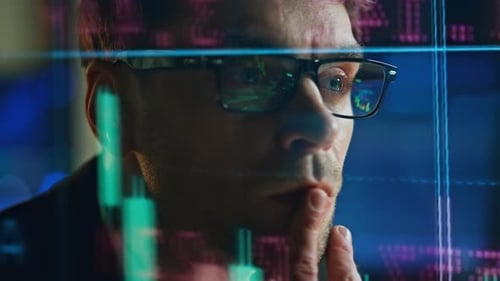 Invest Lawyer Check Stock Market Data Closeup Pensive Trader Broker Analysing