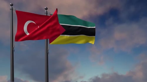 Waving Flags of Turkey and Sao Tome and Principe on a Blue Sky