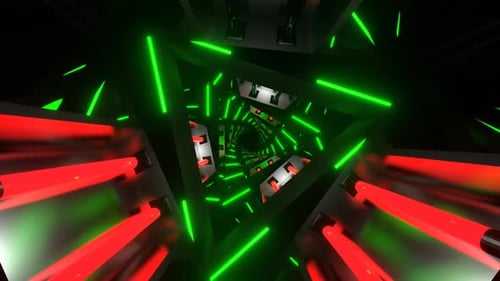 Green And Red Neon Glowing Triangular Spiral Background Vj Loop In 4K