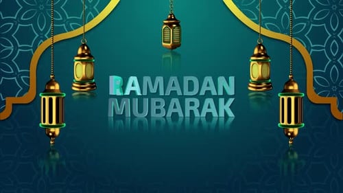 Elegant Ramadan Mubarak Greeting with Golden Lanterns and Patterns