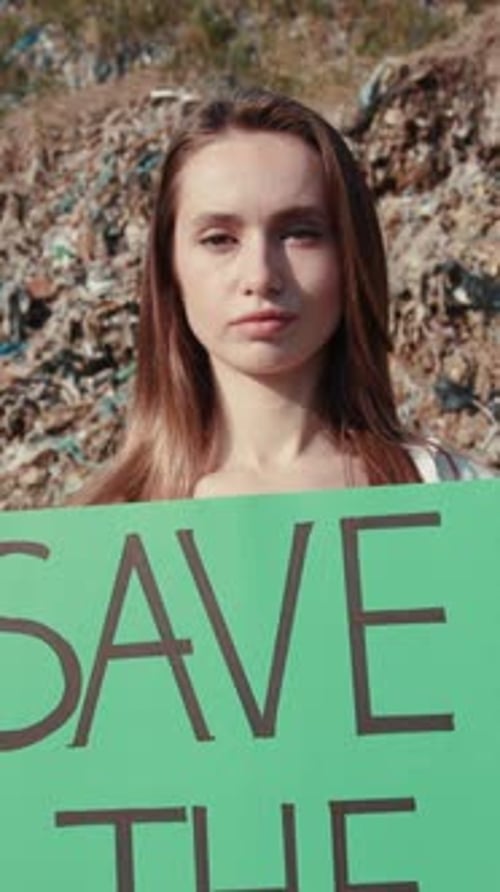 Young Woman Holding Save the Planet Sign