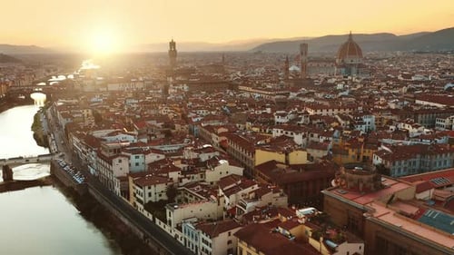 Aerial Drone View: Historically and Culturally Rich Italian Town on the Sunny Day. Beautiful Old Ci