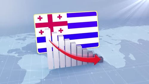 Ajaria Flag With Decrease Bar Chart Graph And Arrow Red