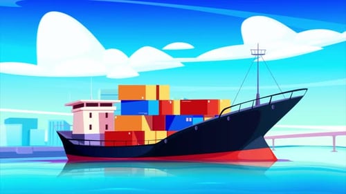 Cargo Ship Port Animation with Moving Cranes