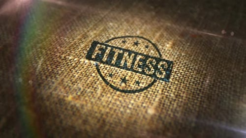 Fitness healthy life sign stamp on linen sack