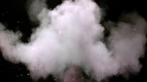 Collider-Kollektion: Mehrfarbiges Pulver, das mit Funkeln auf schwarzem Hintergrund explodiert