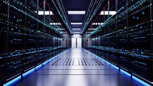 Concept of Cloud Data Flow Moving Through Rack Servers Service Center