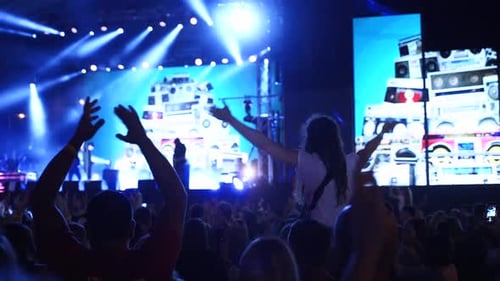 Excited Concert Audience Cheering at Night