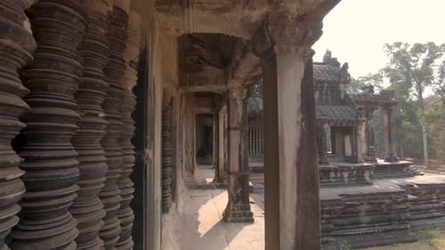Point of view, gallery of ancient sacred Preah Khan temple, Angkor Thom, Cambodia.