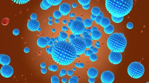 Animated Blue Viruses Floating in a Medical Environment