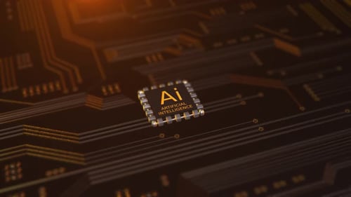 3D AI Circuit Board: Binary Code, Processor, and Tech Chip for Digital Data Flow