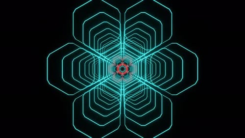 Abstrakter leuchtender sechseckiger Strukturhintergrund Vj Loop In 4K in Rot und Türkis