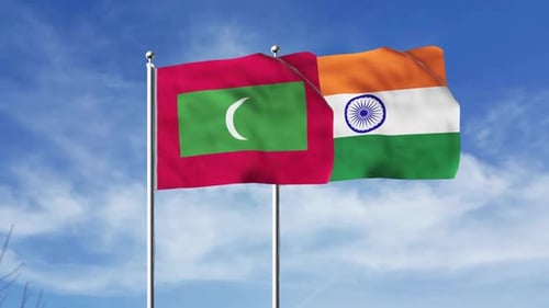 Maldives and India National Flags Waving