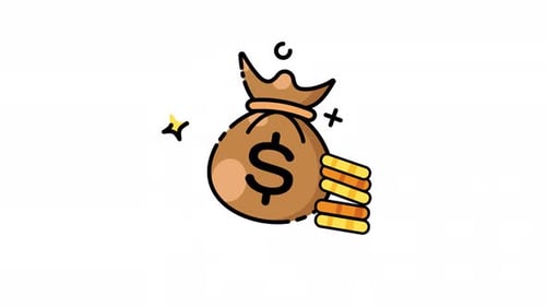 Money bag and gold coin stacks