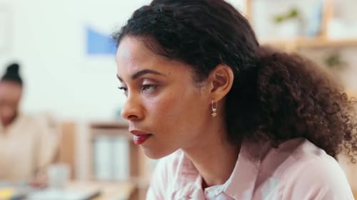 Computer, planning and concentration with a business woman in her office while working on a project