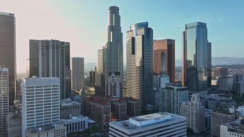 Aerial Shot of Los Angeles Towers Downtown Los Angeles Aerial Scene City of LA From Drone View Drone