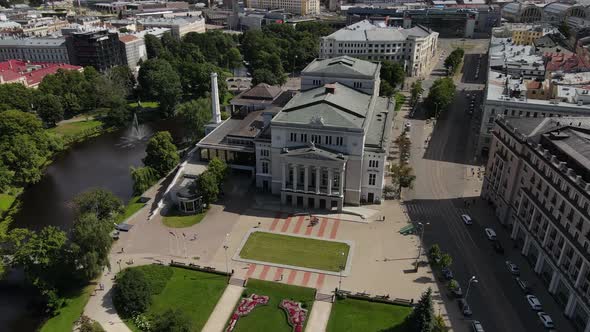 Drone footage of Latvian National Opera, beautiful architecture ...