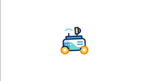 Autonomous Service Robot Icon Flat Design Animation