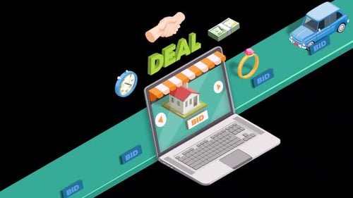 Isometric Online Auction and Bidding Transaction Animation