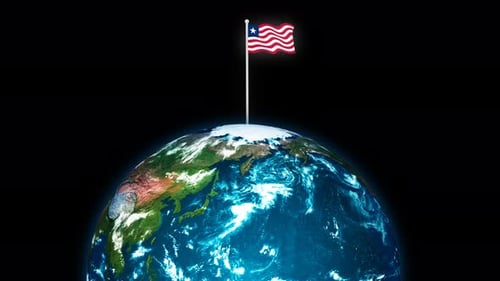 Waving Flag of Liberia on Global Rotating Earth Loop