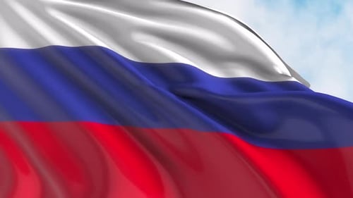 Realistic Russian Flag Waving Loop Against Blue Sky