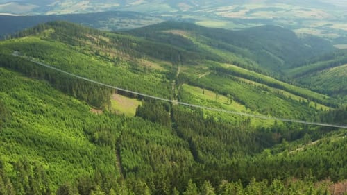Sky Bridge Over Green Canyon with Roads Running in Highland