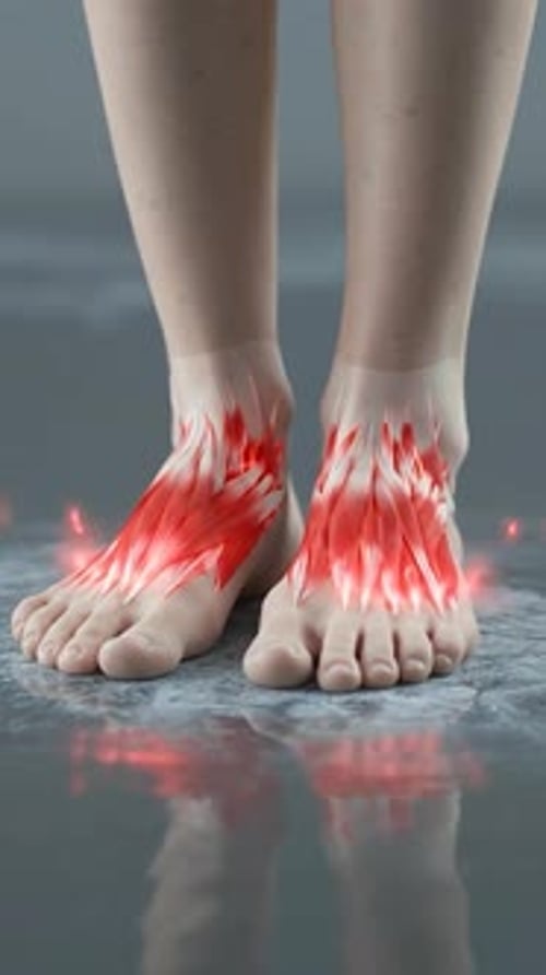 Foot Pain Anatomy Animation with Red Glowing Tendons