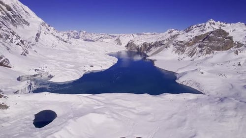 Aerial view of Tilicho Lake in Khangsar Nepal in the Himalayan Mountains