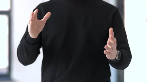 Augmented Reality and Future Technology Concept - Man Working with Something Imaginary Adult