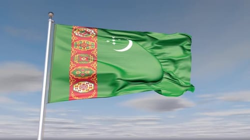 Waving Turkmenistan Flag Animation with Realistic Fabric Motion