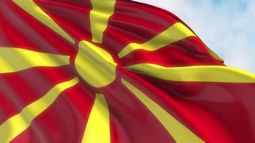 North Macedonia Flag Waving in Realistic Animation
