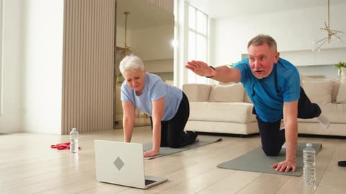 Senior Couple Exercising Together in Home Gym