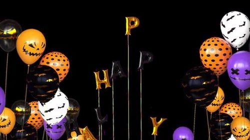 Animated Happy Halloween Text and Festive Balloons