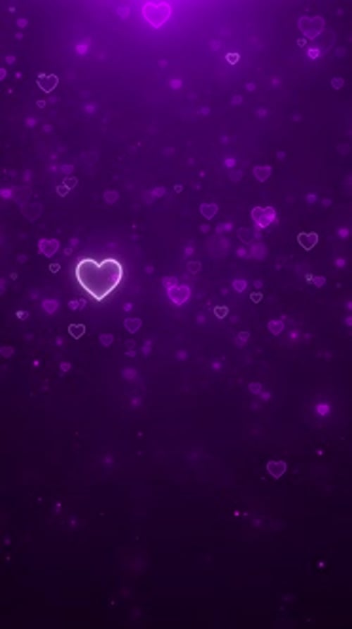 Neon Purple Hearts Falling Particle Background Loop