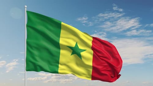 Realistic Waving Flag of Senegal Against Blue Sky Animation
