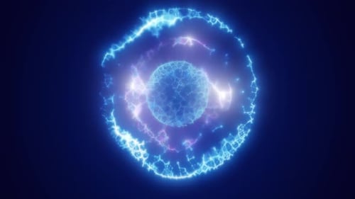 Blue energy magic circle, sphere, ball made of futuristic particles