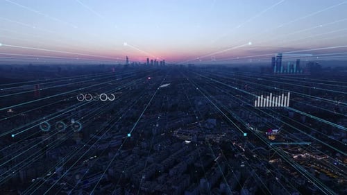 smart Connected city skyline. Futuristic network concept, city Technology