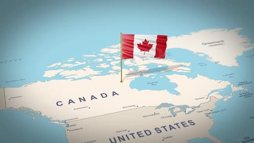 Waving Canada Flag Map Locator Pin Animation
